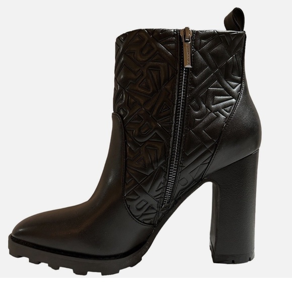 Karl Lagerfeld Black Patria Logo Embossed Lug Heel Bootie Ankle Boots 10 NEW - Picture 5 of 13